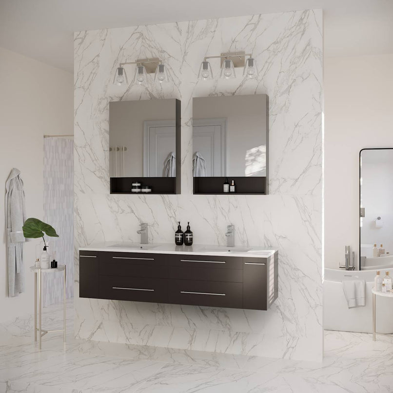 Lucera 60" Wall Mounted Double Basin Vanity Set with Cabinet, Quartz Vanity Top, and Medicine Cabinets - image 4