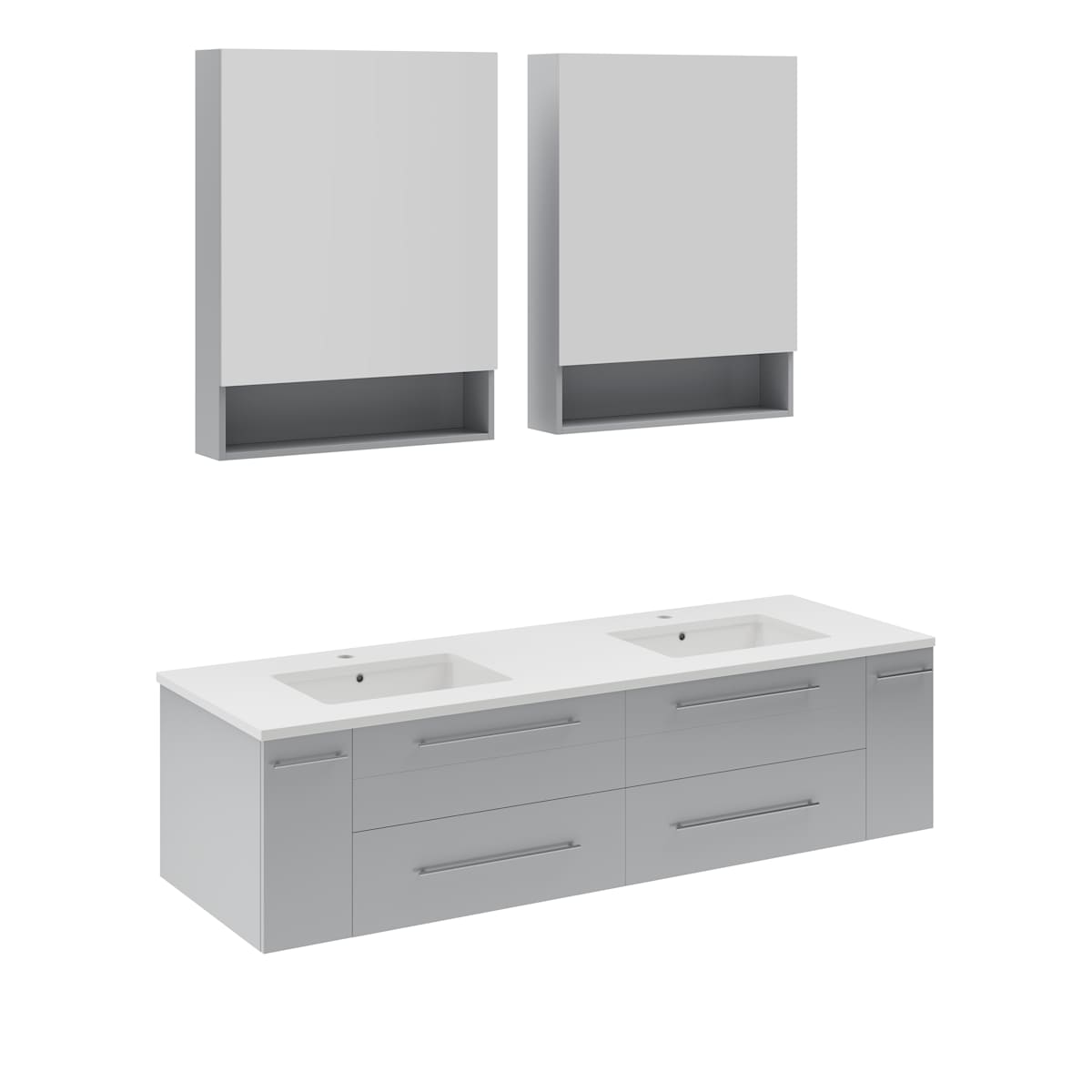 Lucera 60" Wall Mounted Double Basin Vanity Set with Cabinet, Quartz Vanity Top, and Medicine Cabinets