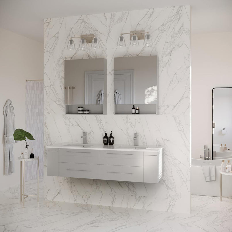 Lucera 60" Wall Mounted Double Basin Vanity Set with Cabinet, Quartz Vanity Top, and Medicine Cabinets - image 10