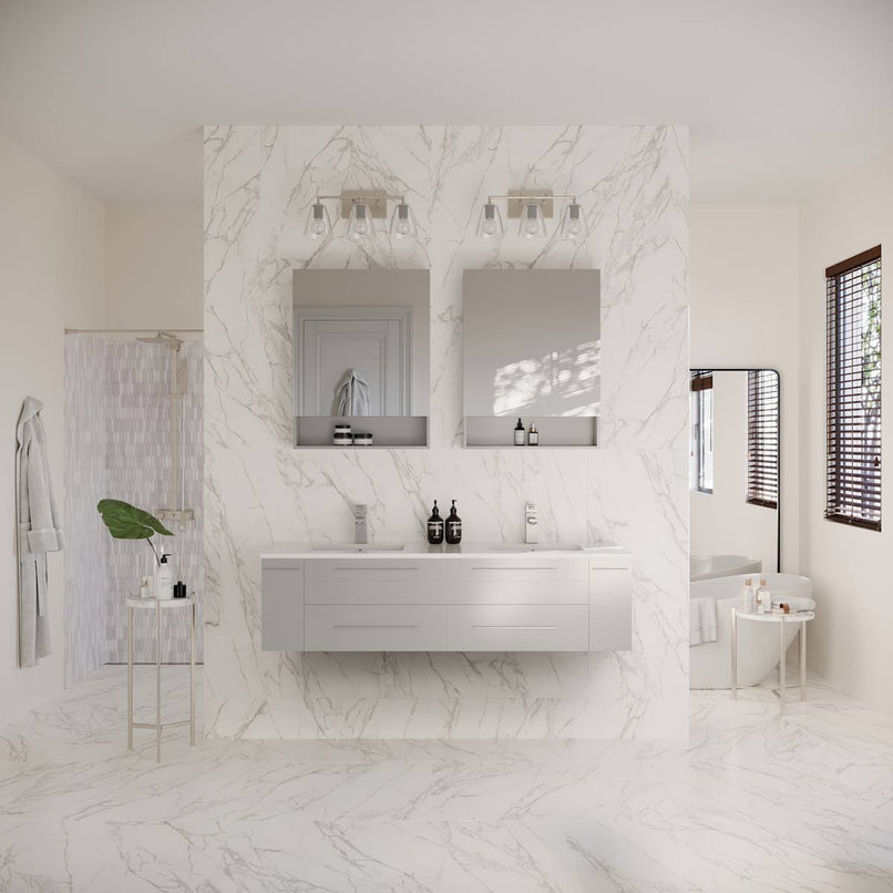 Lucera 60" Wall Mounted Double Basin Vanity Set with Cabinet, Quartz Vanity Top, and Medicine Cabinets - image 11