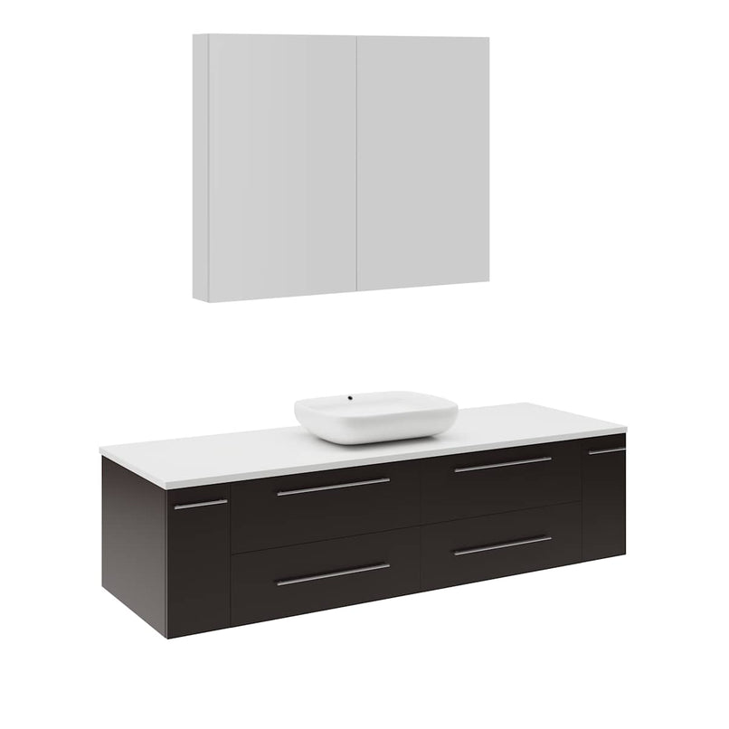 Lucera 60" Wall Mounted Single Basin Vanity Set with Wood Cabinet, Quartz Vanity Top, and Mirrored Medicine Cabinet - image 2
