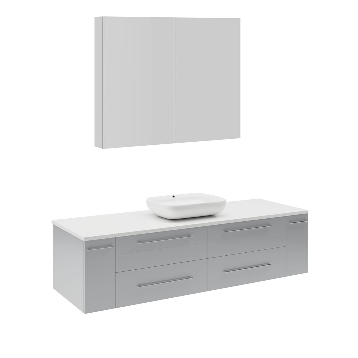Lucera 60" Wall Mounted Single Basin Vanity Set with Wood Cabinet, Quartz Vanity Top, and Mirrored Medicine Cabinet