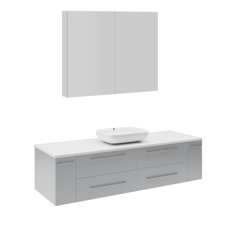 Lucera 60" Wall Mounted Single Basin Vanity Set with Wood Cabinet, Quartz Vanity Top, and Mirrored Medicine Cabinet - image 5