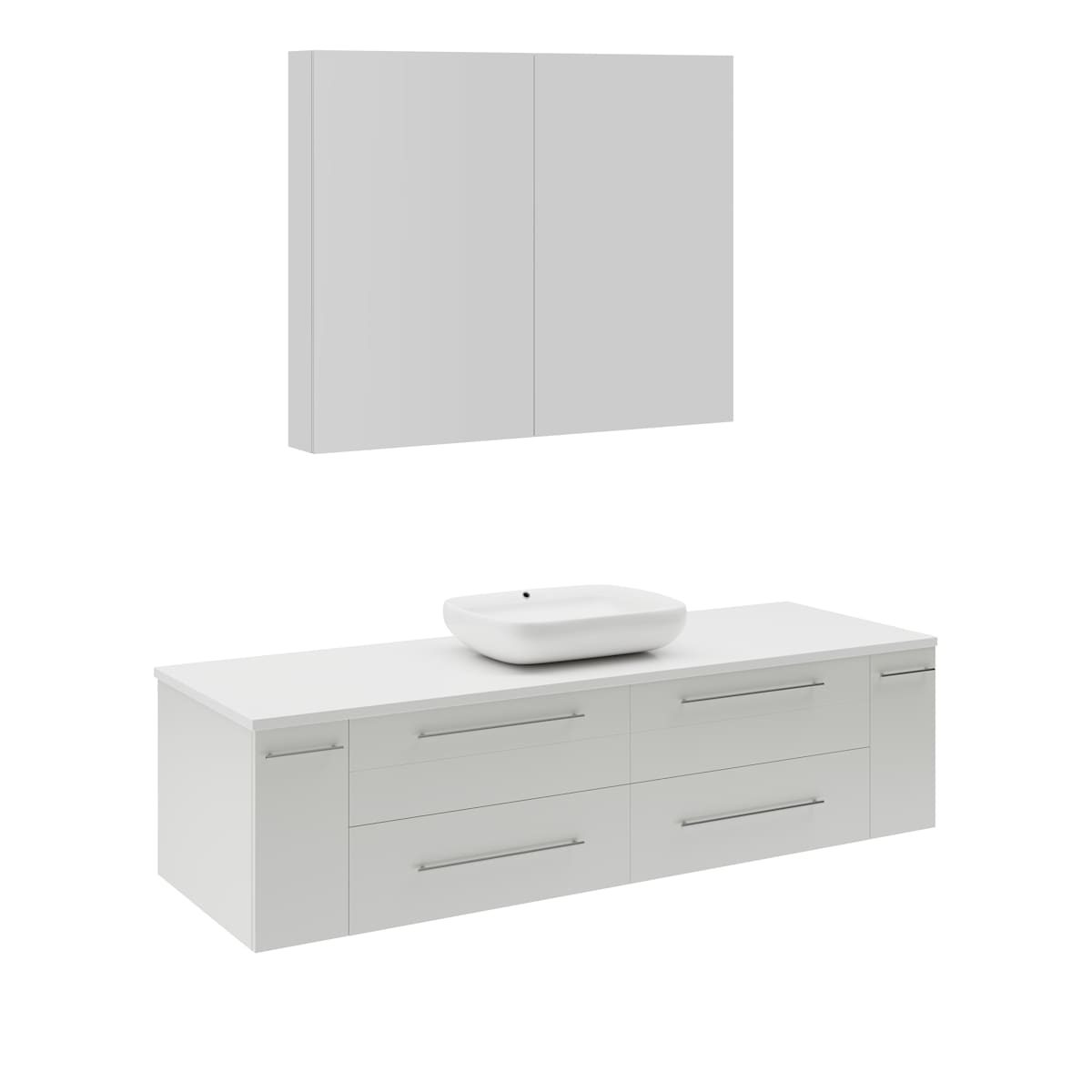 Lucera 60" Wall Mounted Single Basin Vanity Set with Wood Cabinet, Quartz Vanity Top, and Mirrored Medicine Cabinet
