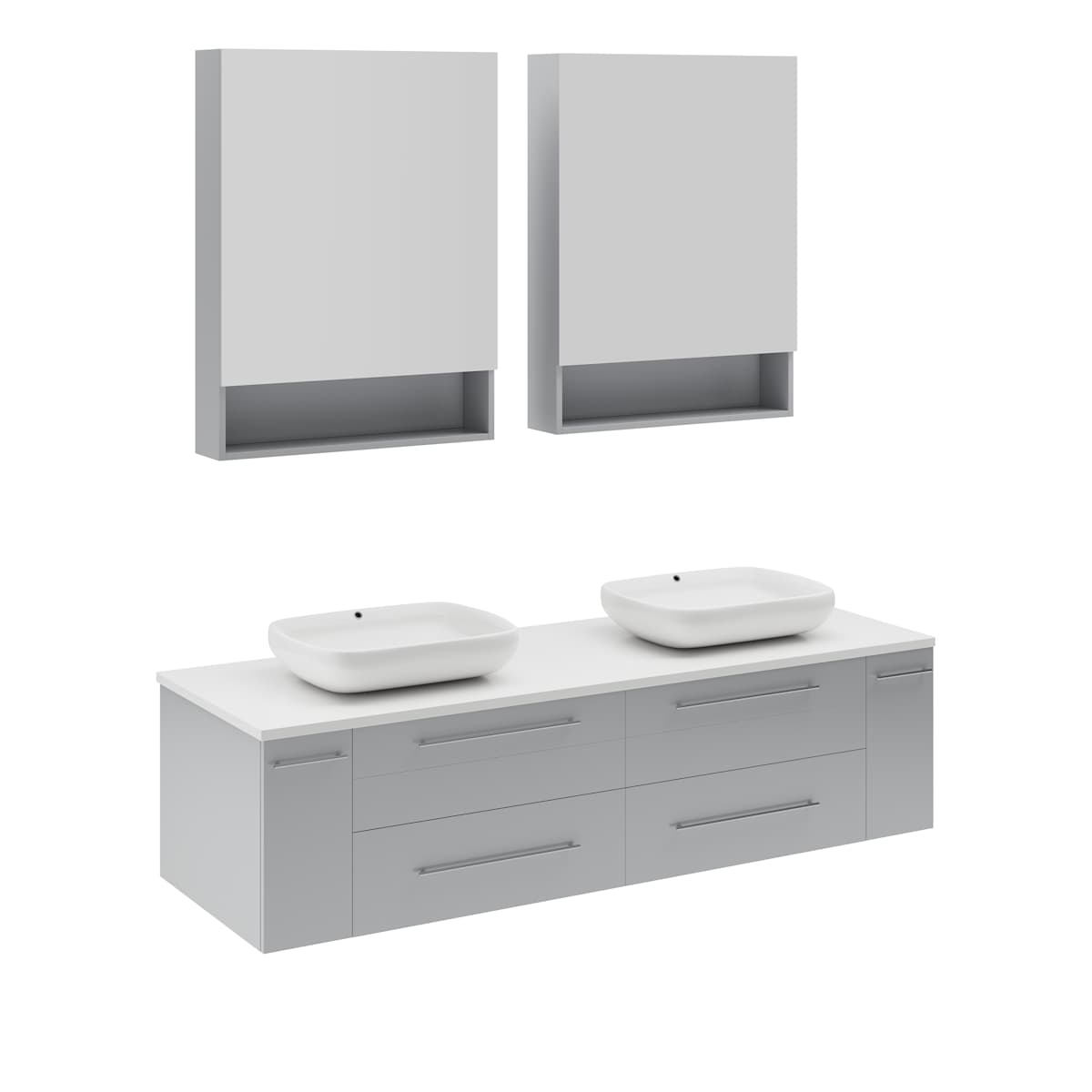 Lucera 60" Wall Mounted Double Basin Vanity Set with Cabinet, Quartz Vanity Top, and Medicine Cabinets
