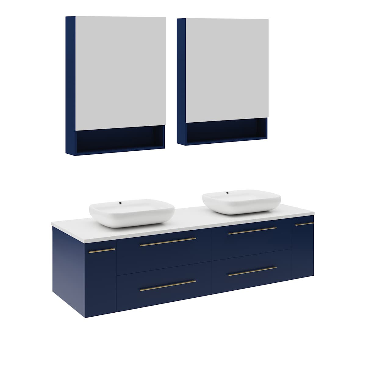 Lucera 60" Wall Mounted Double Basin Vanity Set with Cabinet, Quartz Vanity Top, and Medicine Cabinets