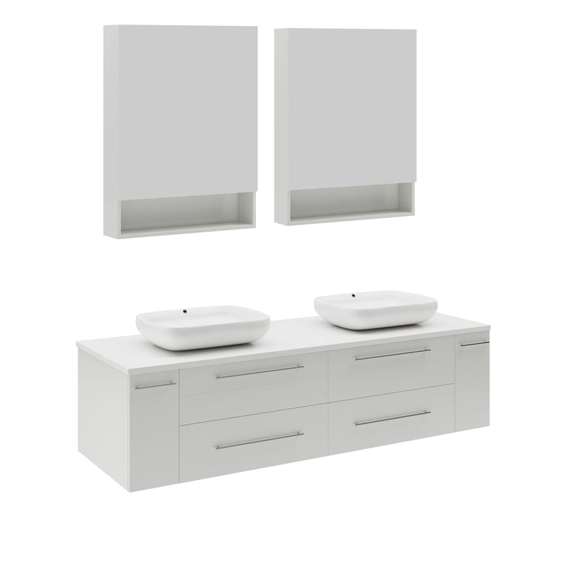 Lucera 60" Wall Mounted Double Basin Vanity Set with Cabinet, Quartz Vanity Top, and Medicine Cabinets - image 14