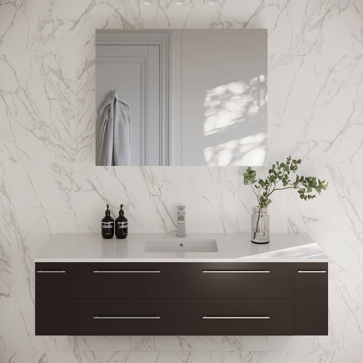 Lucera 60" Wall Mounted Single Basin Vanity Set with Cabinet, Quartz Vanity Top, and Medicine Cabinet