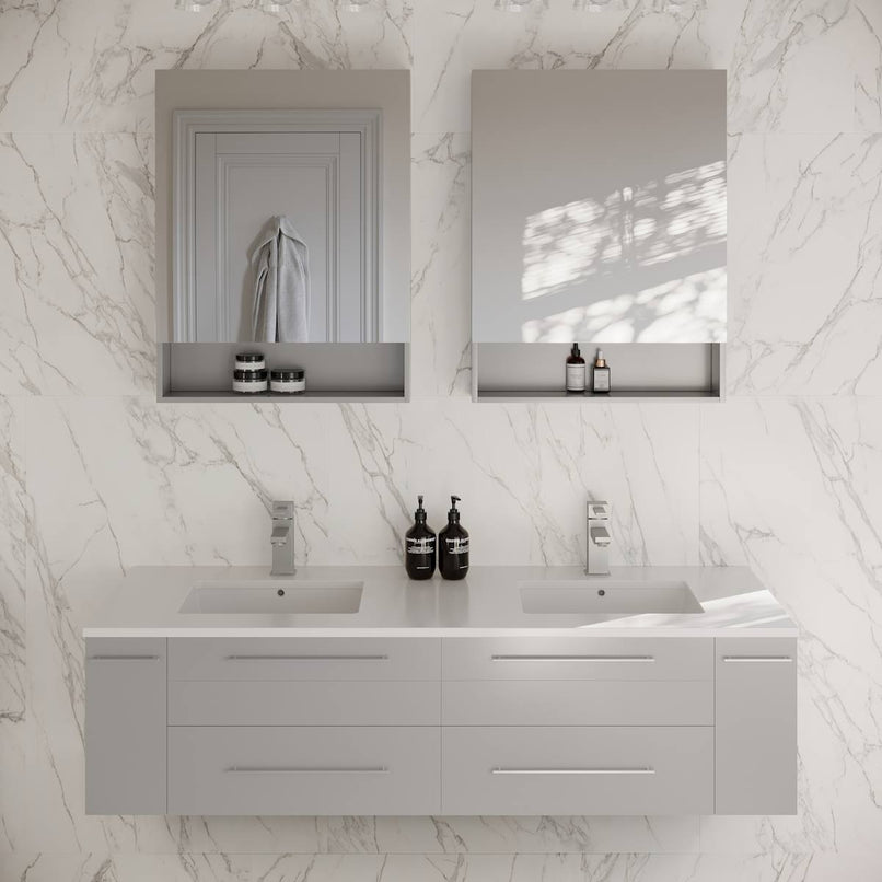 Lucera 60" Wall Mounted Double Basin Vanity Set with Cabinet, Quartz Vanity Top, and Medicine Cabinets - image 1