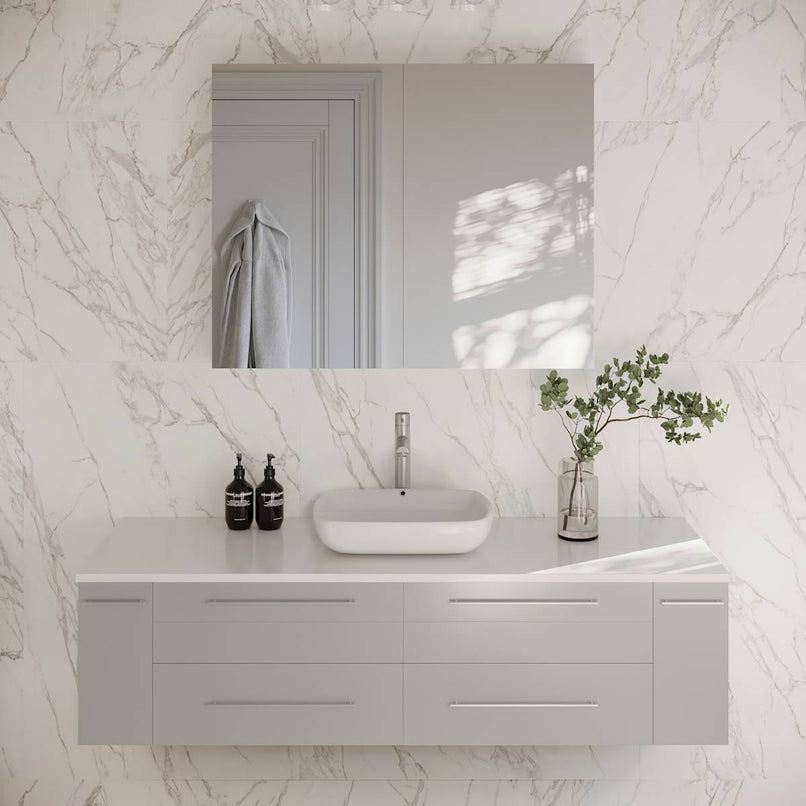 Lucera 60" Wall Mounted Single Basin Vanity Set with Wood Cabinet, Quartz Vanity Top, and Mirrored Medicine Cabinet - image 1