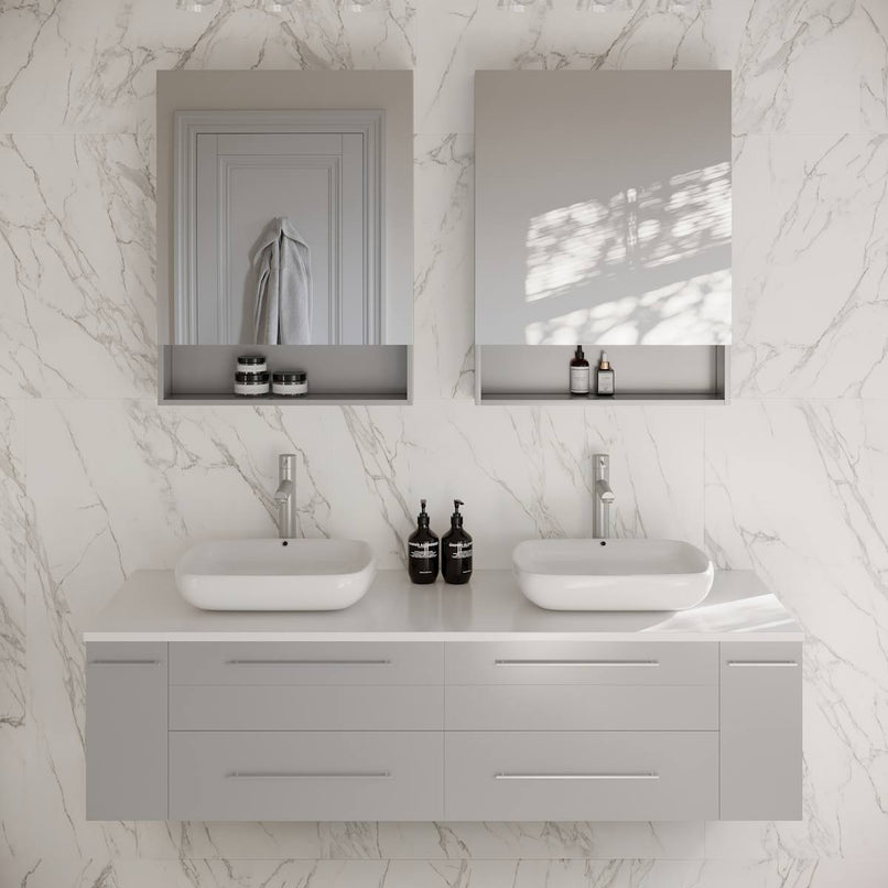 Lucera 60" Wall Mounted Double Basin Vanity Set with Cabinet, Quartz Vanity Top, and Medicine Cabinets - image 1