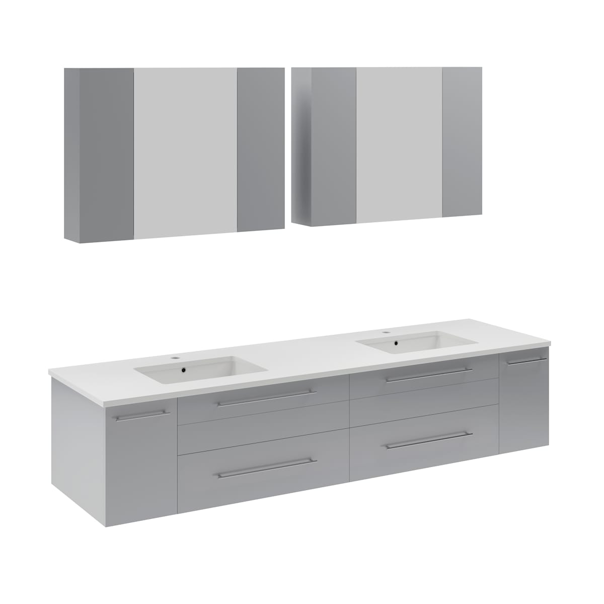 Lucera 72" Wall Mounted Double Basin Vanity Set with Cabinet, Quartz Vanity Top, and Medicine Cabinets