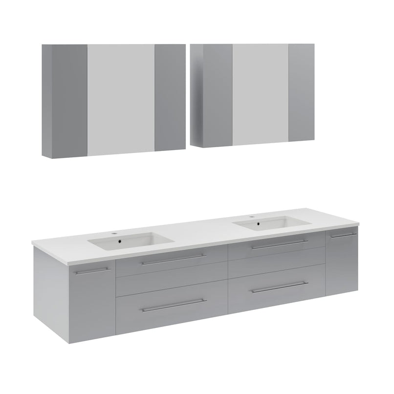 Lucera 72" Wall Mounted Double Basin Vanity Set with Cabinet, Quartz Vanity Top, and Medicine Cabinets - image 5
