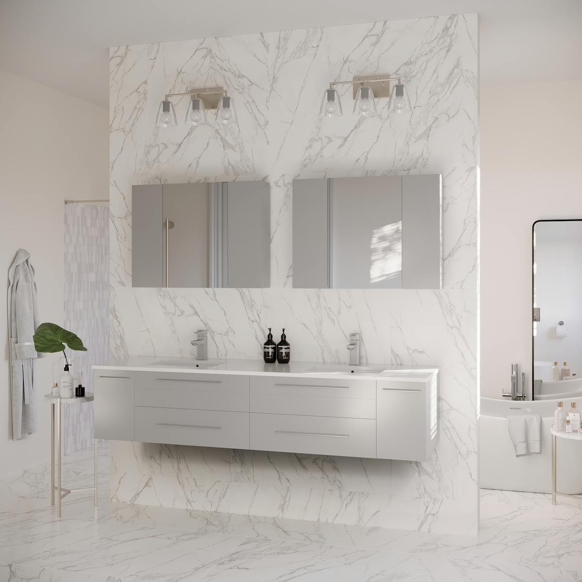 Lucera 72" Wall Mounted Double Basin Vanity Set with Cabinet, Quartz Vanity Top, and Medicine Cabinets