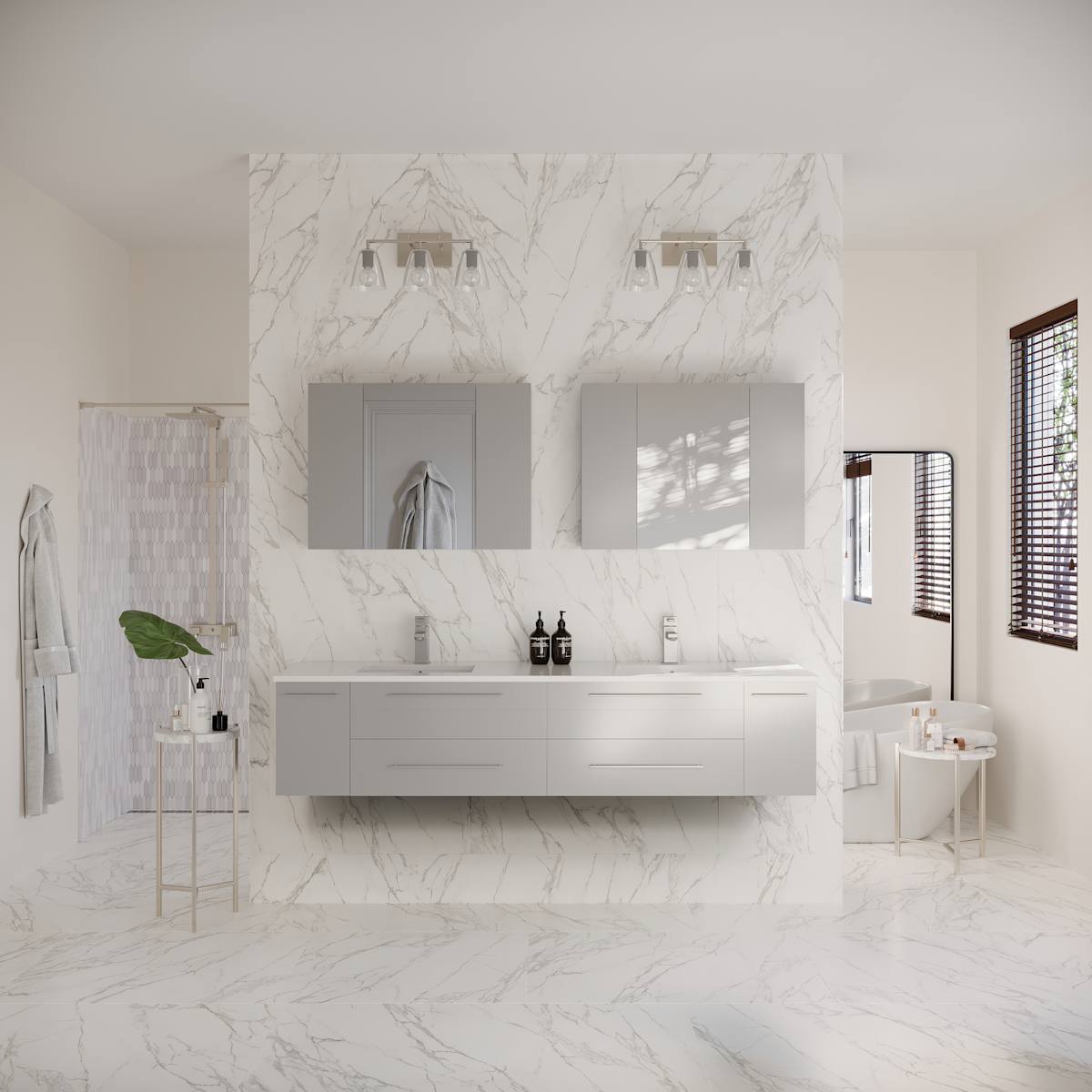 Lucera 72" Wall Mounted Double Basin Vanity Set with Cabinet, Quartz Vanity Top, and Medicine Cabinets