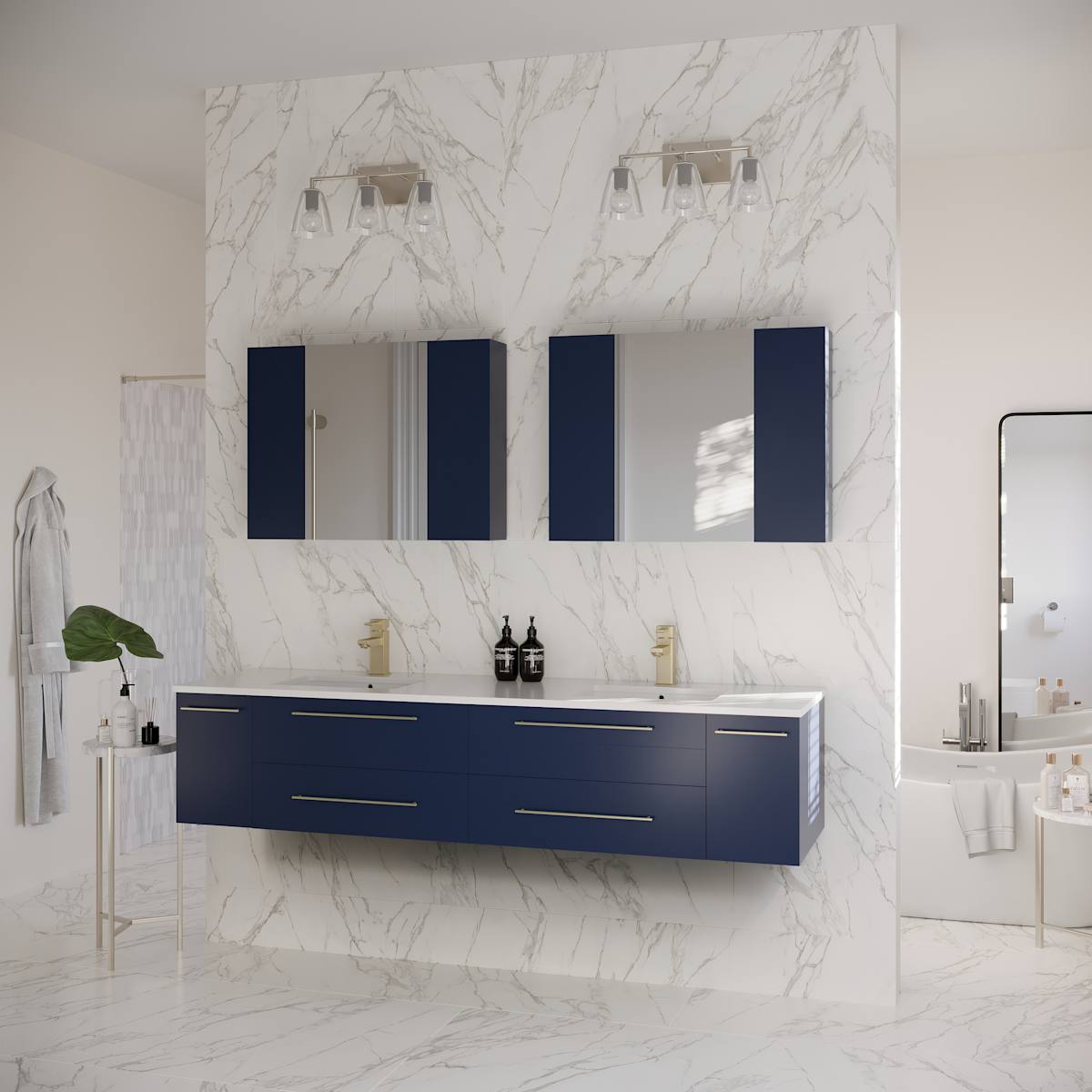 Lucera 72" Wall Mounted Double Basin Vanity Set with Cabinet, Quartz Vanity Top, and Medicine Cabinets
