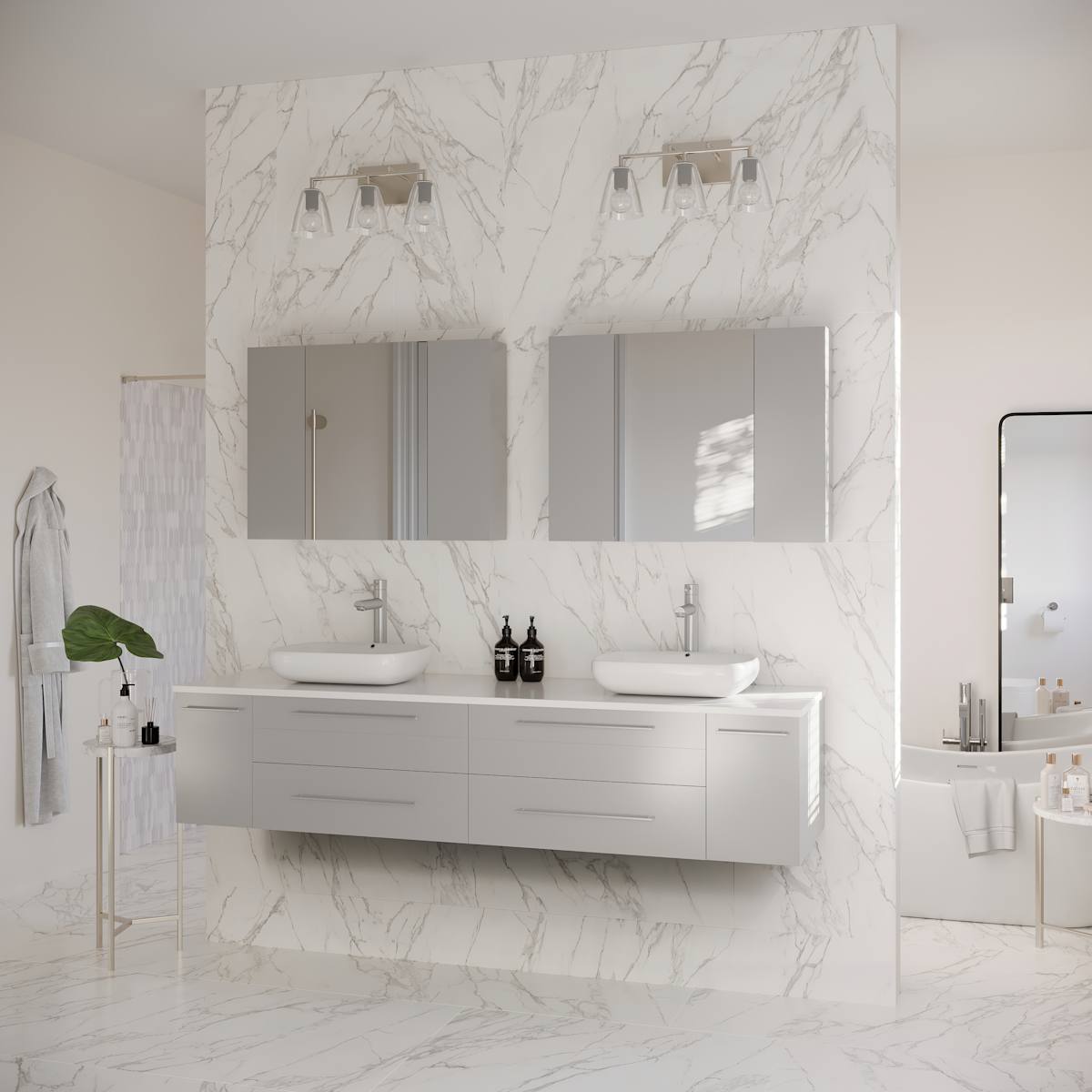 Lucera 72" Wall Mounted Double Basin Vanity Set with Cabinet, Quartz Vanity Top, and Medicine Cabinet - image 7