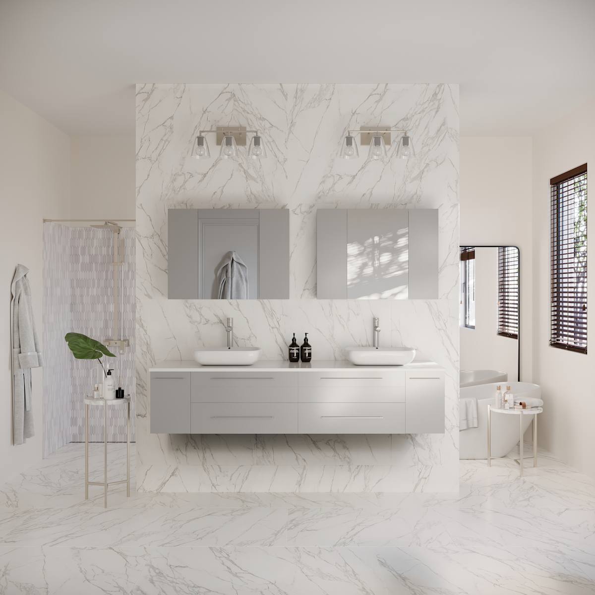 Lucera 72" Wall Mounted Double Basin Vanity Set with Cabinet, Quartz Vanity Top, and Medicine Cabinet - image 8