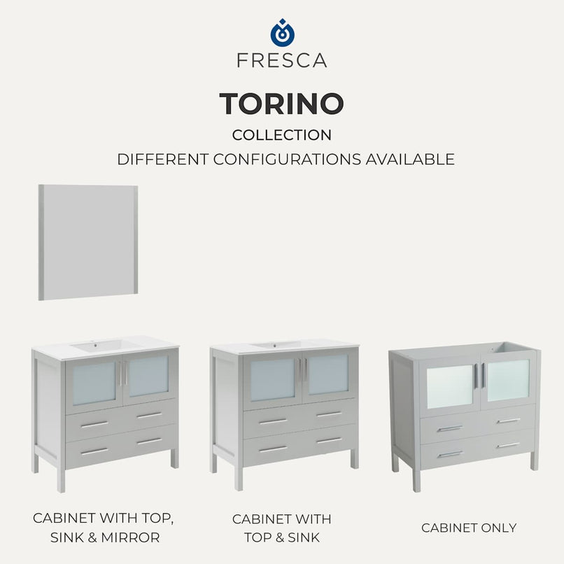Torino 36" Free Standing Single Basin Vanity Set with Cabinet, Ceramic Vanity Top, and Framed Mirror - image 9