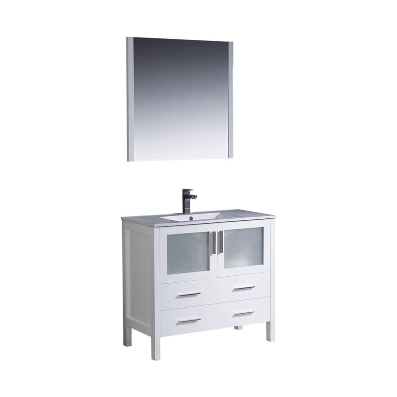 Torino 36" Free Standing Single Basin Vanity Set with Cabinet, Ceramic Vanity Top, and Framed Mirror - image 2