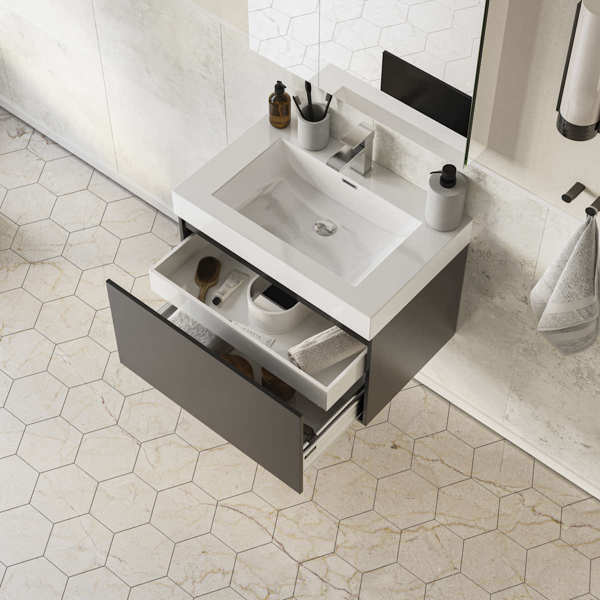 Mezzo 30" Wall Mounted Single Basin Vanity Set with Cabinet, Acrylic Vanity Top, and Medicine Cabinet