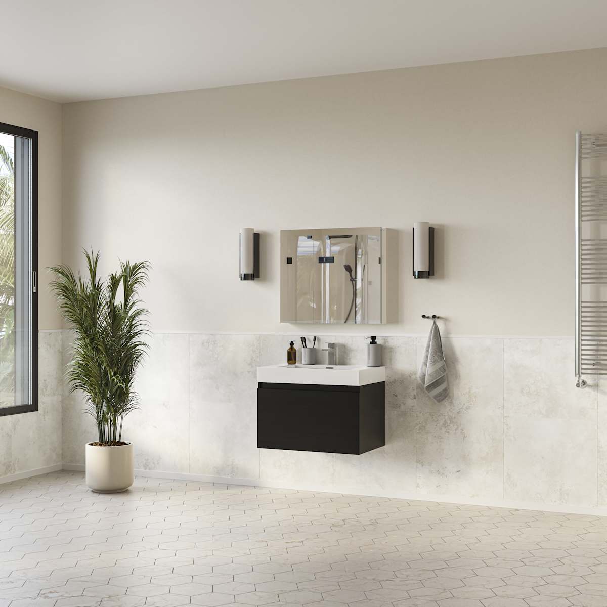 Mezzo 30" Wall Mounted Single Basin Vanity Set with Cabinet, Acrylic Vanity Top, and Medicine Cabinet
