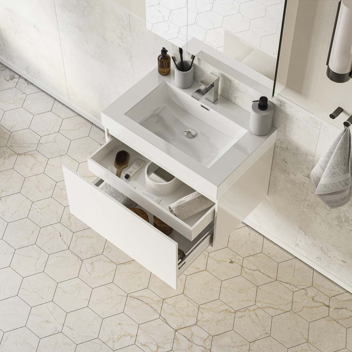 Mezzo 30" Wall Mounted Single Basin Vanity Set with Cabinet, Acrylic Vanity Top, and Medicine Cabinet