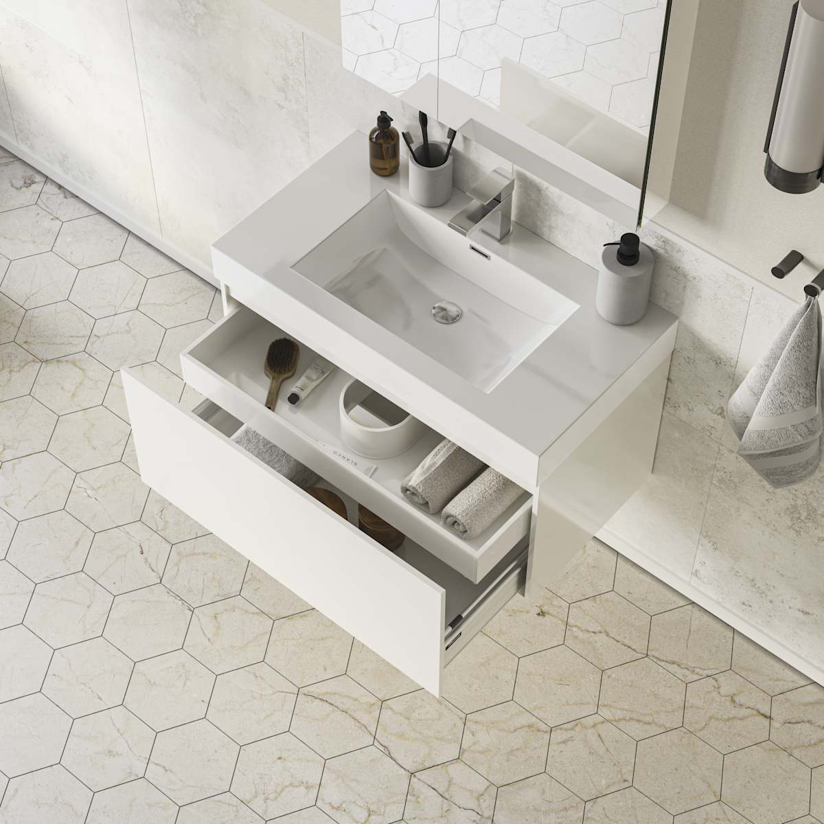 Mezzo 36" Wall Mounted Single Basin Vanity Set with Cabinet, Acrylic Vanity Top, and Medicine Cabinet
