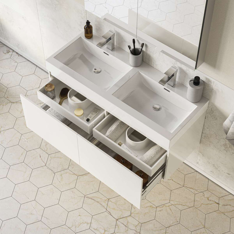 Mezzo 48" Wall Mounted Double Basin Vanity Set with Cabinet, Acrylic Vanity Top, and Medicine Cabinet - image 3