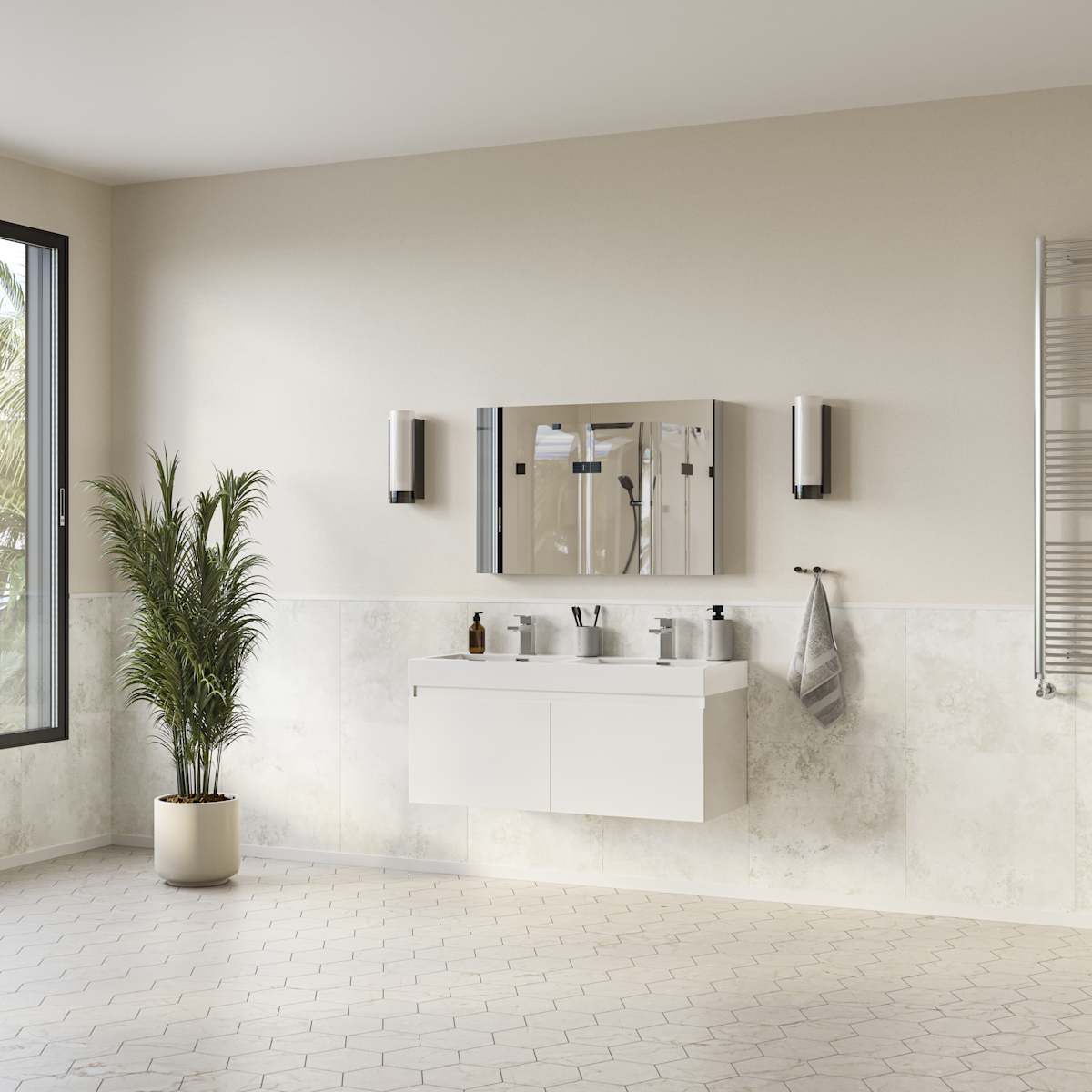Mezzo 48" Wall Mounted Double Basin Vanity Set with Cabinet, Acrylic Vanity Top, and Medicine Cabinet - image 4