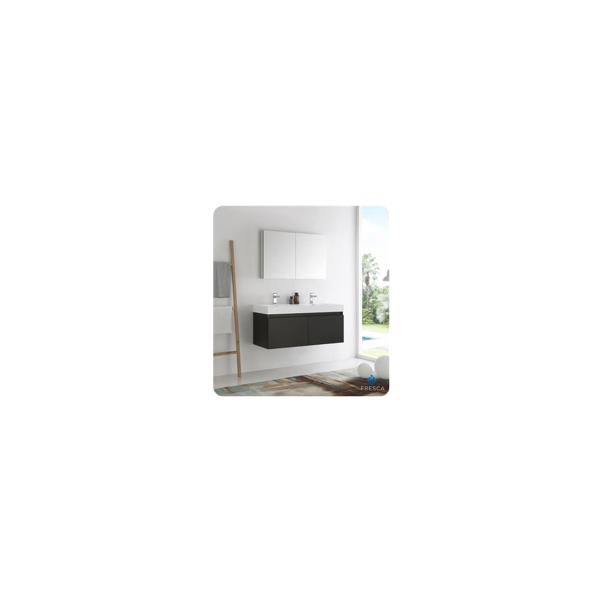 Mezzo 48" Wall Mounted Double Basin Vanity Set with Cabinet, Acrylic Vanity Top, and Medicine Cabinet - image 1