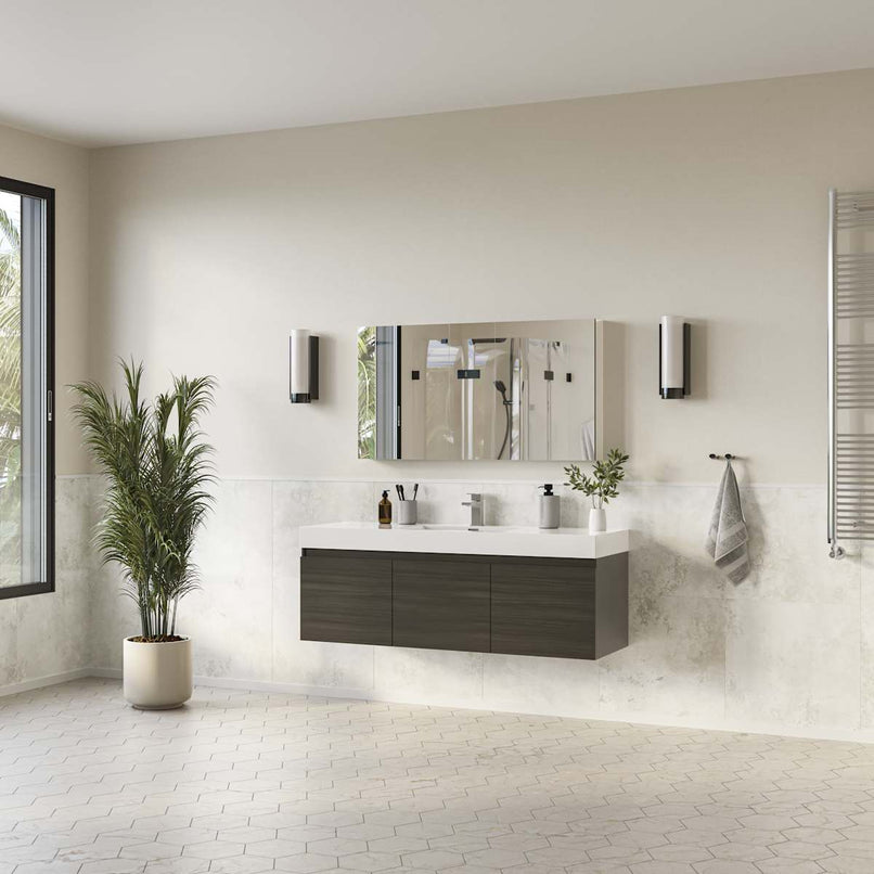 Mezzo 60" Wall Mounted Single Basin Vanity Set with Cabinet, Acrylic Vanity Top, and Medicine Cabinet - image 13