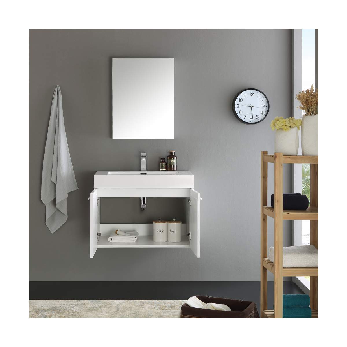 Vista 30" Wall Mounted Single Basin Vanity Set with Cabinet, Acrylic Vanity Top, and Medicine Cabinet