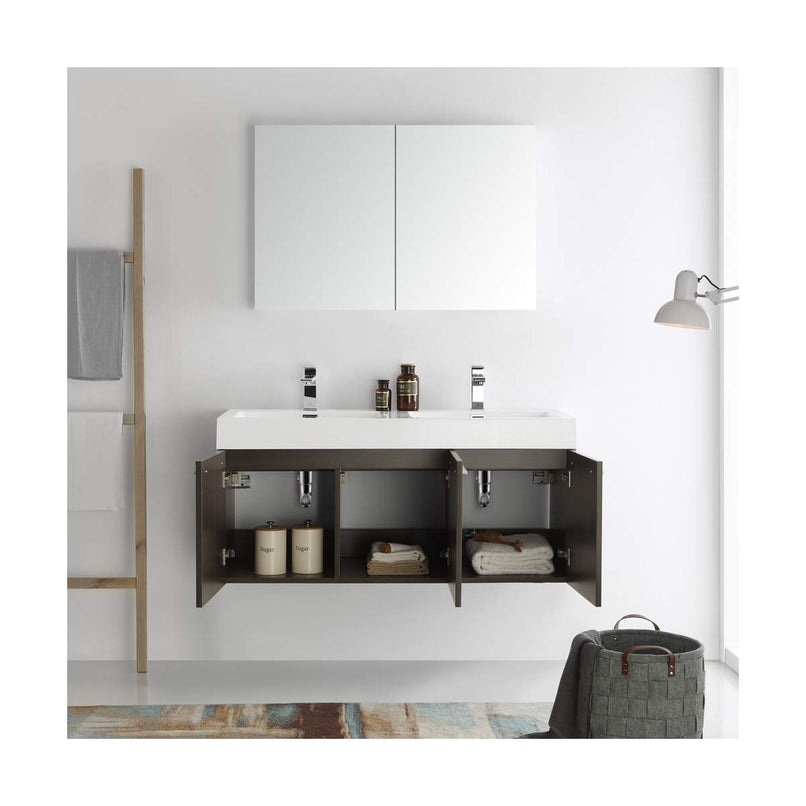 Vista 48" Wall Mounted Double Basin Vanity Set with Cabinet, Acrylic Vanity Top, and Medicine Cabinet - image 12