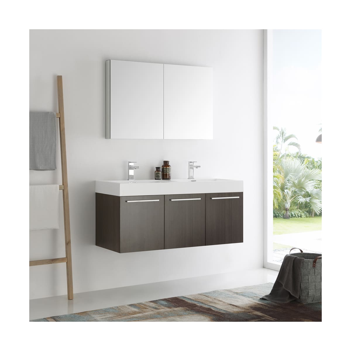 Vista 48" Wall Mounted Double Basin Vanity Set with Cabinet, Acrylic Vanity Top, and Medicine Cabinet