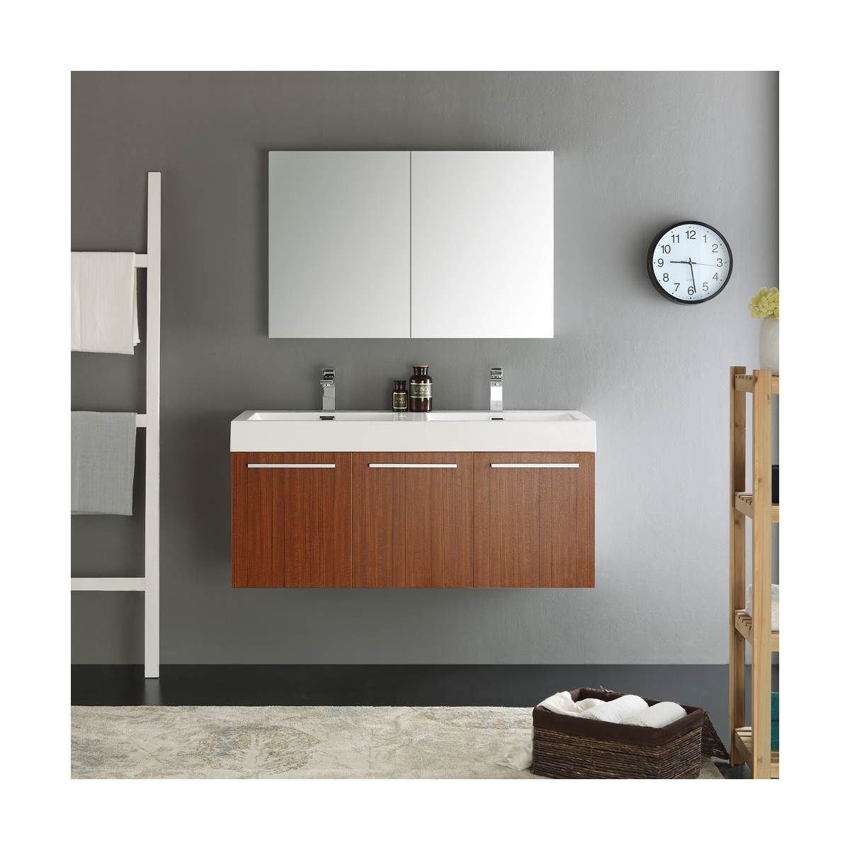Vista 48" Wall Mounted Double Basin Vanity Set with Cabinet, Acrylic Vanity Top, and Medicine Cabinet