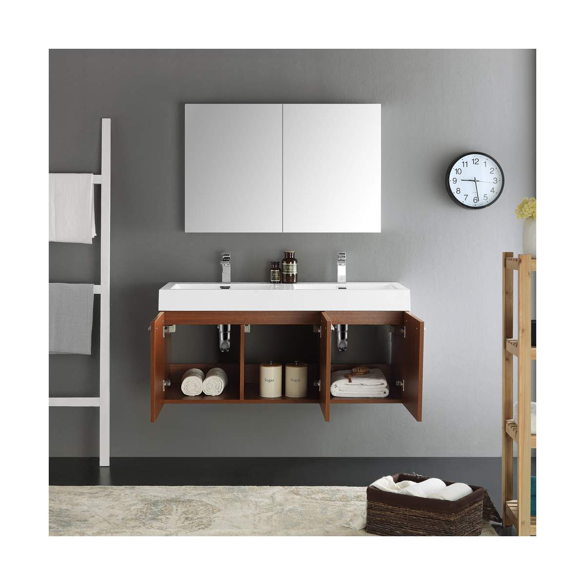 Vista 48" Wall Mounted Double Basin Vanity Set with Cabinet, Acrylic Vanity Top, and Medicine Cabinet