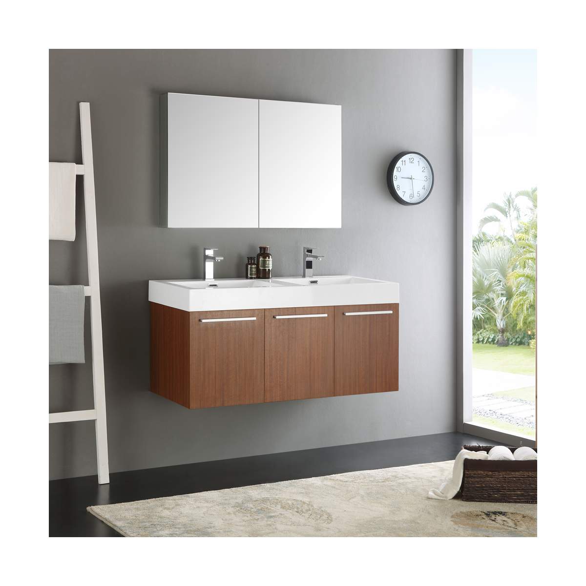 Vista 48" Wall Mounted Double Basin Vanity Set with Cabinet, Acrylic Vanity Top, and Medicine Cabinet