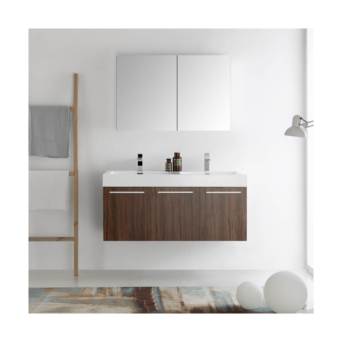 Vista 48" Wall Mounted Double Basin Vanity Set with Cabinet, Acrylic Vanity Top, and Medicine Cabinet