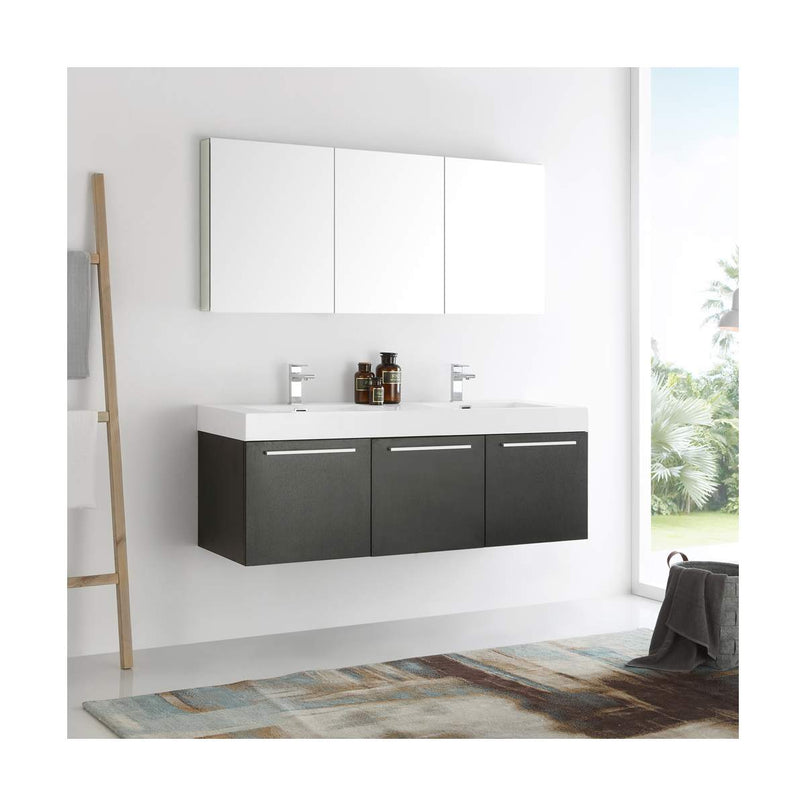 Vista 59" Wall Mounted Double Basin Vanity Set with Cabinet, Acrylic Vanity Top, and Medicine Cabinet - image 17