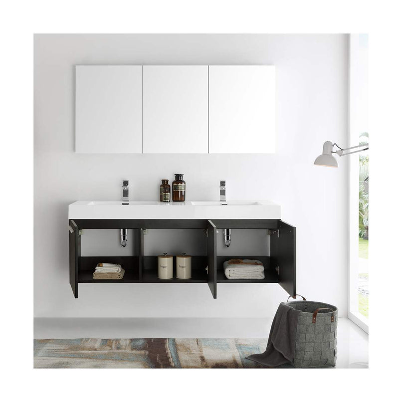 Vista 59" Wall Mounted Double Basin Vanity Set with Cabinet, Acrylic Vanity Top, and Medicine Cabinet - image 15