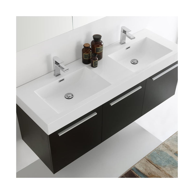 Vista 59" Wall Mounted Double Basin Vanity Set with Cabinet, Acrylic Vanity Top, and Medicine Cabinet - image 14