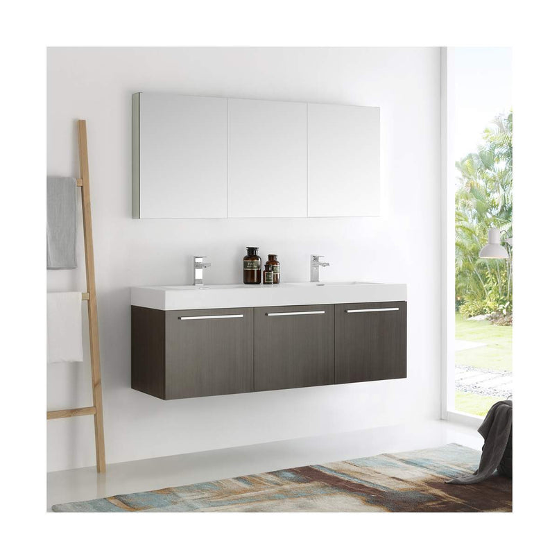 Vista 59" Wall Mounted Double Basin Vanity Set with Cabinet, Acrylic Vanity Top, and Medicine Cabinet - image 13