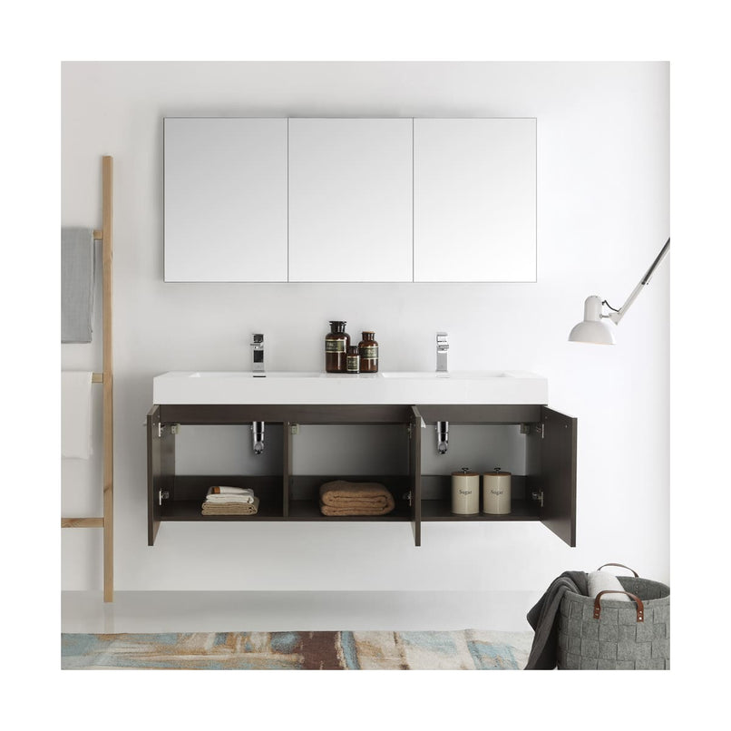Vista 59" Wall Mounted Double Basin Vanity Set with Cabinet, Acrylic Vanity Top, and Medicine Cabinet - image 11