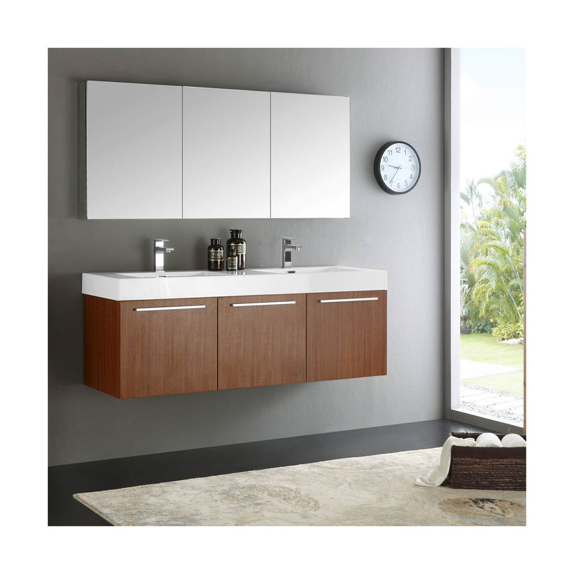 Vista 59" Wall Mounted Double Basin Vanity Set with Cabinet, Acrylic Vanity Top, and Medicine Cabinet - image 9