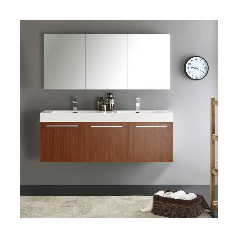Vista 59" Wall Mounted Double Basin Vanity Set with Cabinet, Acrylic Vanity Top, and Medicine Cabinet - image 8