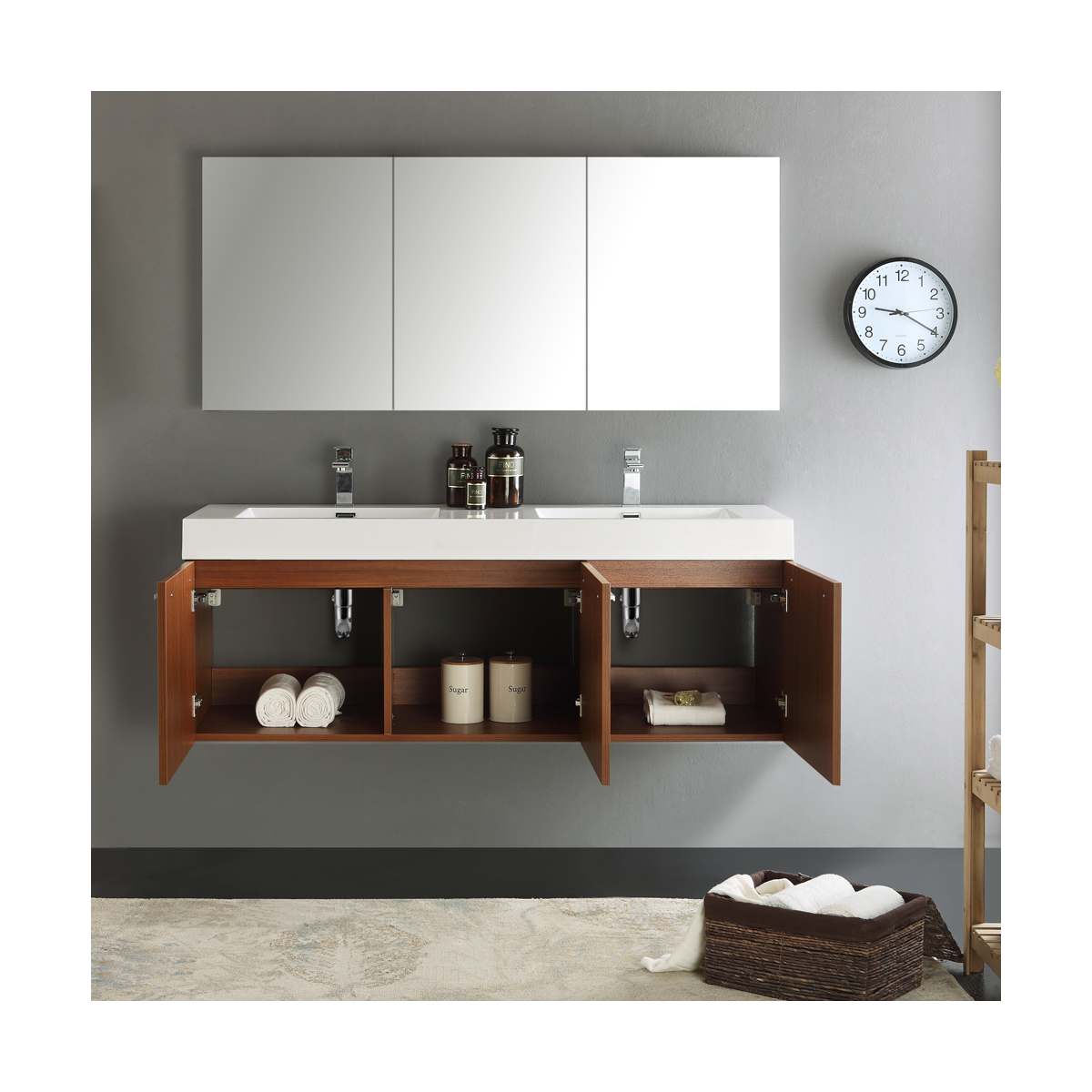 Vista 59" Wall Mounted Double Basin Vanity Set with Cabinet, Acrylic Vanity Top, and Medicine Cabinet