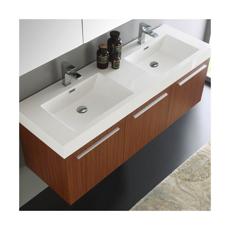 Vista 59" Wall Mounted Double Basin Vanity Set with Cabinet, Acrylic Vanity Top, and Medicine Cabinet - image 6