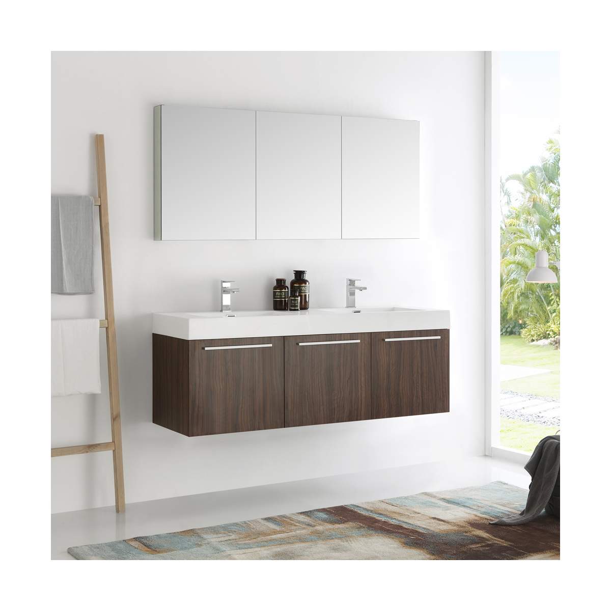 Vista 59" Wall Mounted Double Basin Vanity Set with Cabinet, Acrylic Vanity Top, and Medicine Cabinet