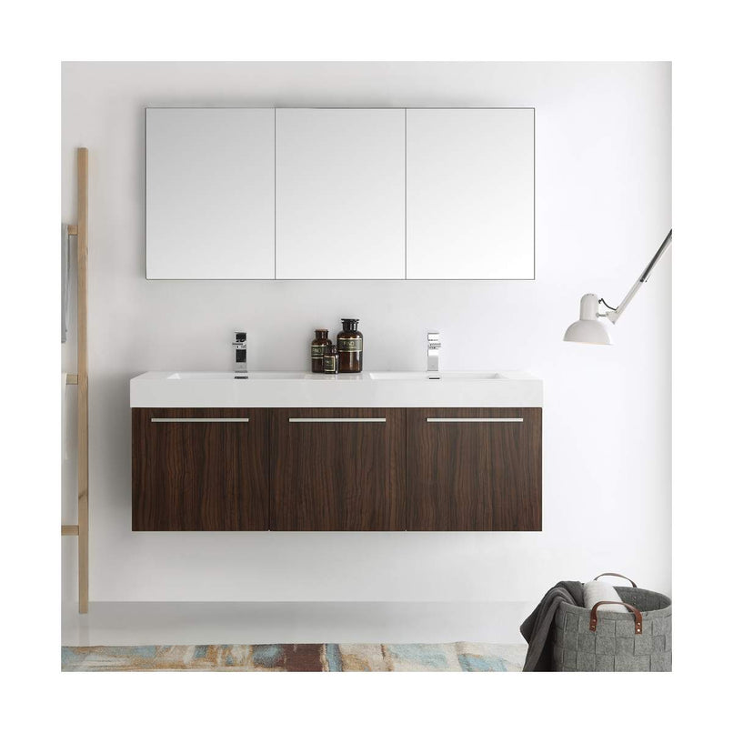 Vista 59" Wall Mounted Double Basin Vanity Set with Cabinet, Acrylic Vanity Top, and Medicine Cabinet - image 4
